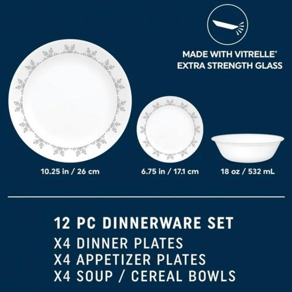 New The Corelle 12-Piece Holiday Christmas Winter Snowflake Dinnerware Set. - Picture 5 of 6